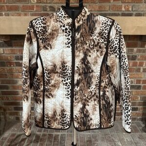 Women's Leopard Animal Print Zip Jacket Quilted Safari Glam Statement Coat Med